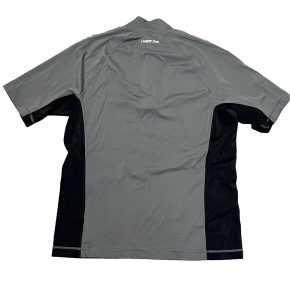 Lands' End Shirt Short Sleeve 1/4 Zip Mock Neck Stretch Gray Medium Sports Golf - Picture 2 of 3